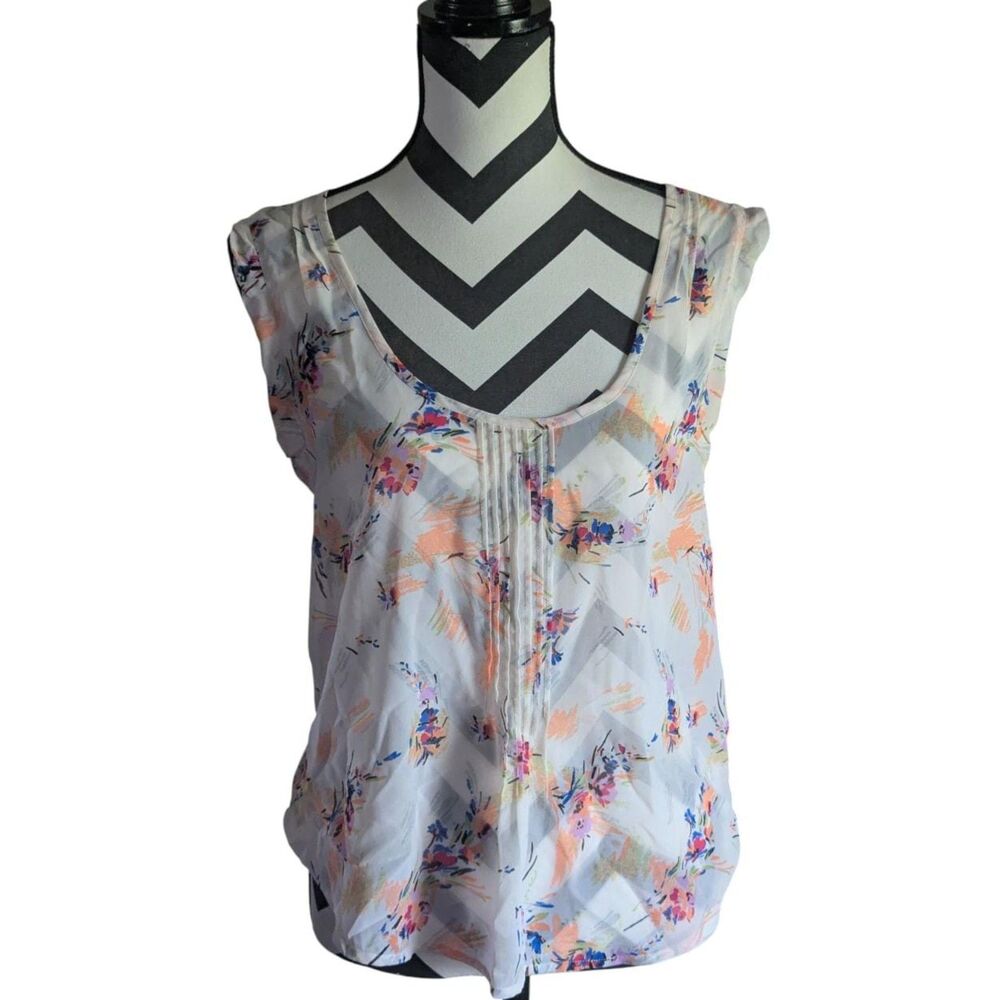 Kimchi Blue M Sheer Abstract Floral Pintuck Blouse